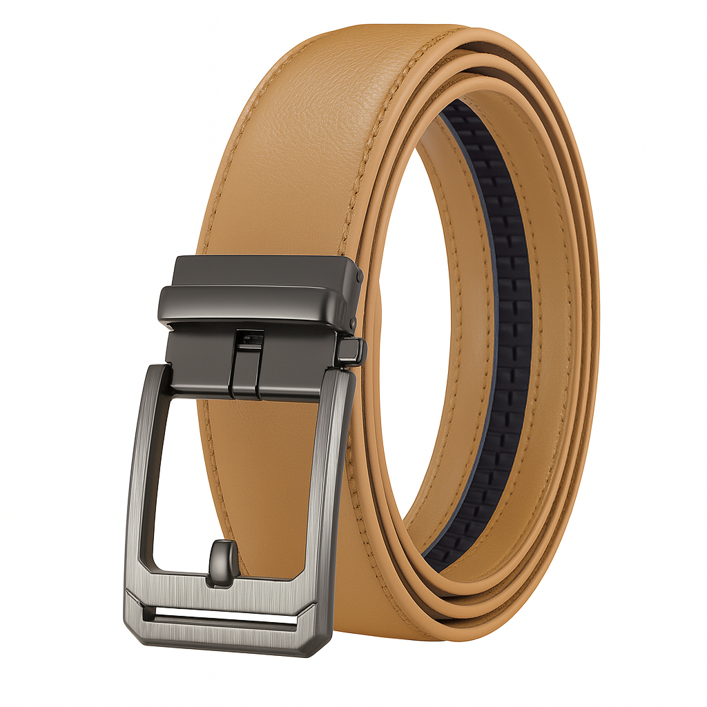 Cognac leren riem zonder gaatjes – Automatische gesp