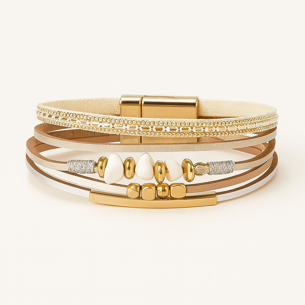 Boho damesarmband – Wit & Goud