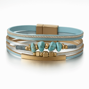 Boho damesarmband – Turquoise & Goud