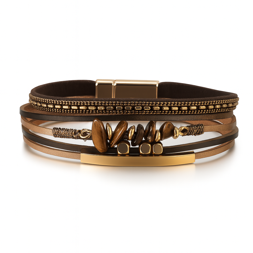 Boho damesarmband – Bruin & Goud