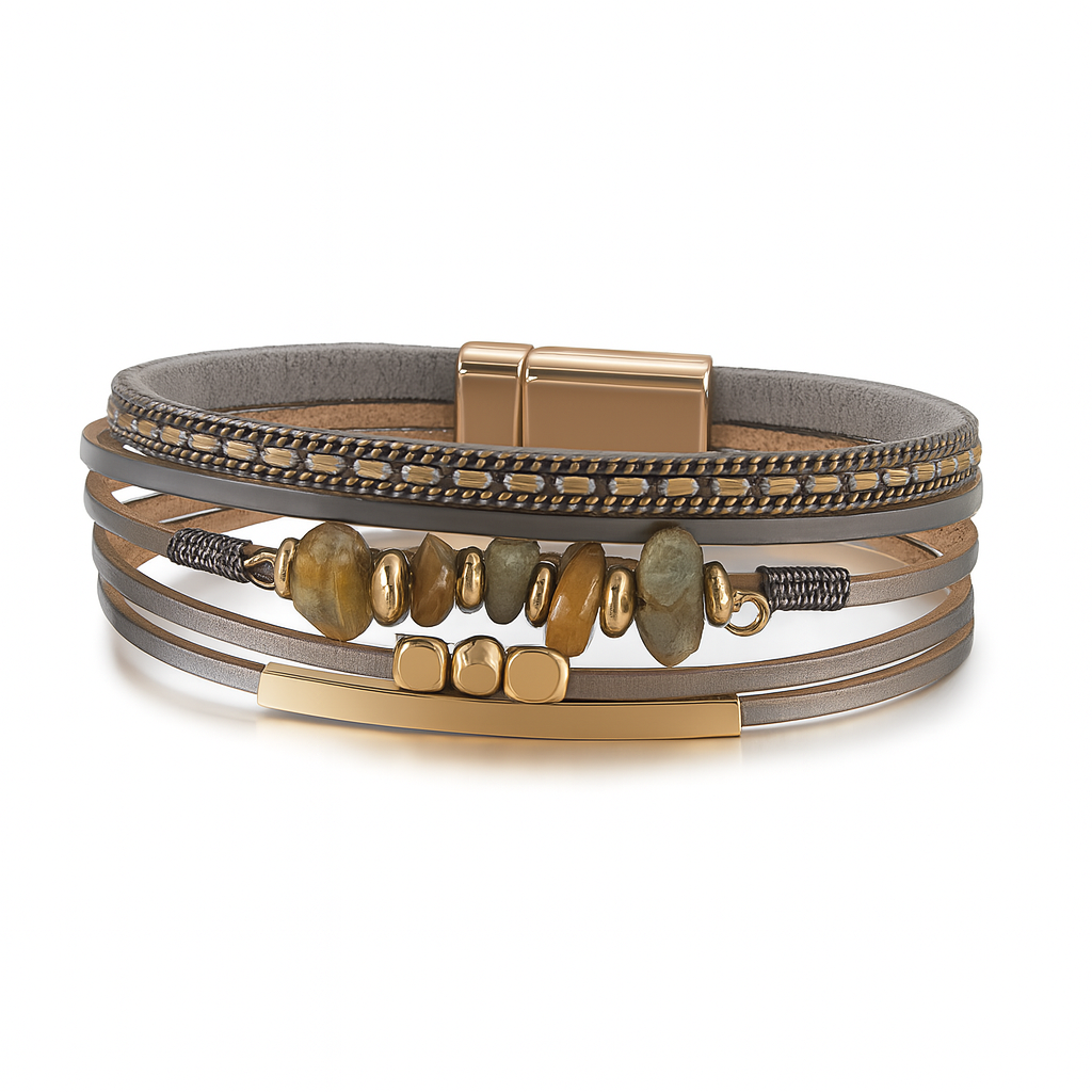 Boho damesarmband – Grijs & Goud