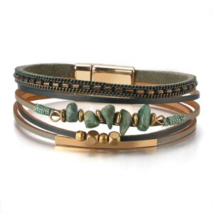 Boho damesarmband – Groen & Goud