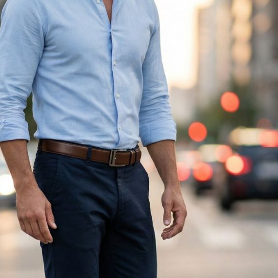 bruine leren riem heren – Automatische gesp