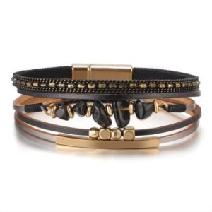 Boho damesarmband – Zwart & Goud