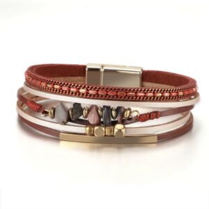 Boho damesarmband – Roodbruin & Goud