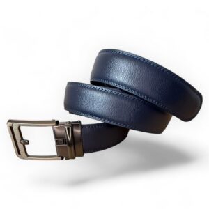 Blauwe leren riem zonder gaatjes – Automatische gesp