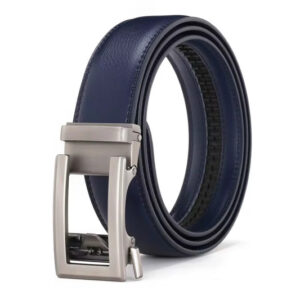 Donkerblauwe Leren Riem Zonder Gaatjes – Automatische Ratchet-Gesp