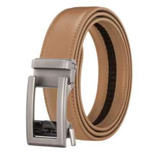 Beige Leren Riem Zonder Gaatjes – Automatische Ratchet-Gesp