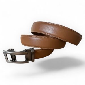 Beige Leren Riem Zonder Gaatjes – Automatische Ratchet-Gesp