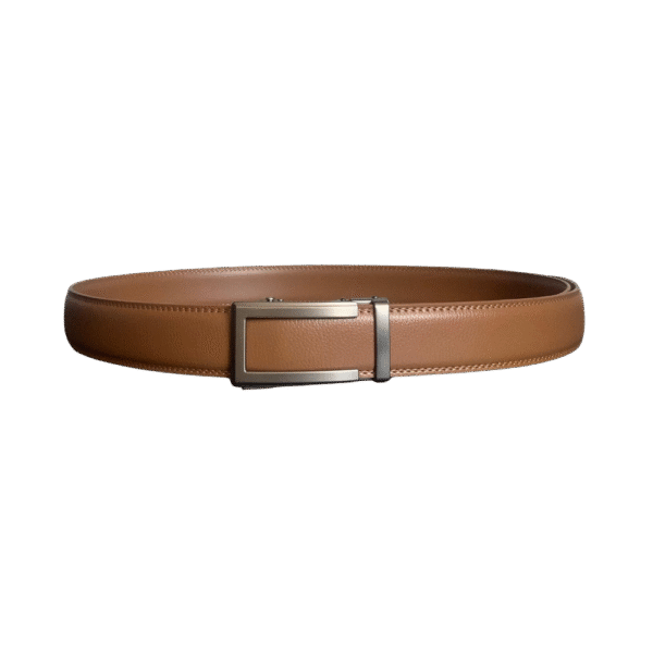 Beige Leren Riem Zonder Gaatjes – Automatische Ratchet-Gesp