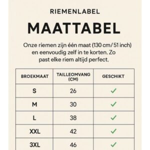 Maattabel riemenlabel