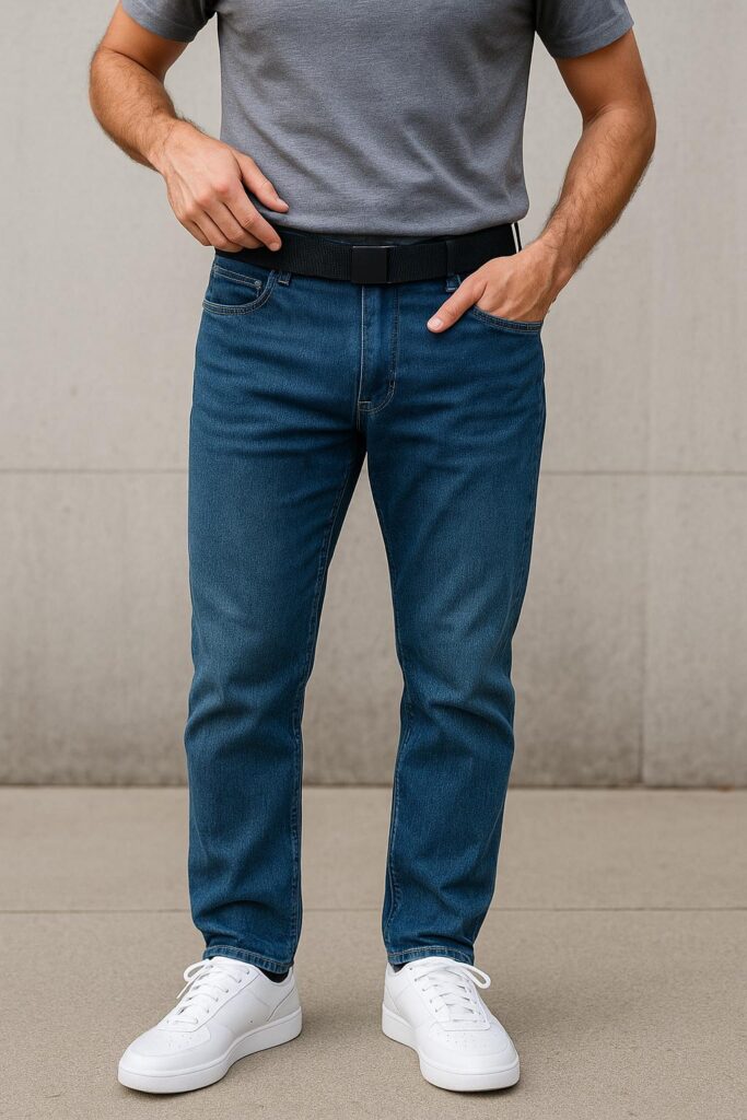 Hoe combineer je een riem zonder gaatjes met sneakers?