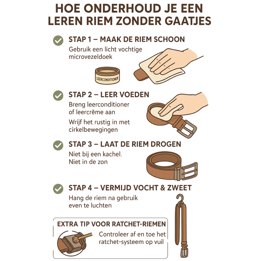 Hoe onderhoud je een leren riem zonder gaatjes?
