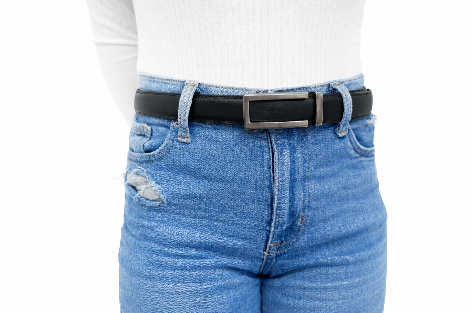 Damesriem zonder gaatjes – Zwart | Inclusief gratis armband