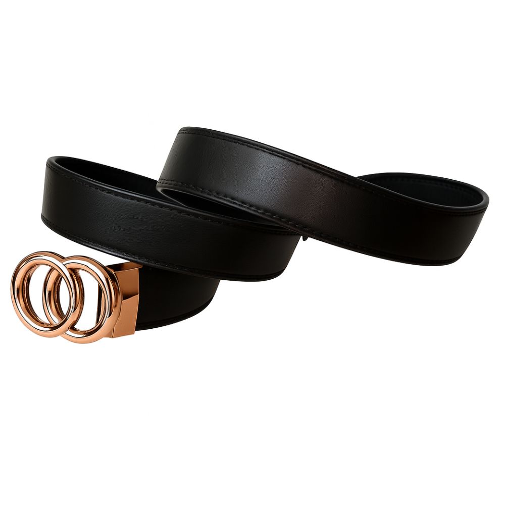 Damesriem zonder gaatjes zwart leer – elegante gesp