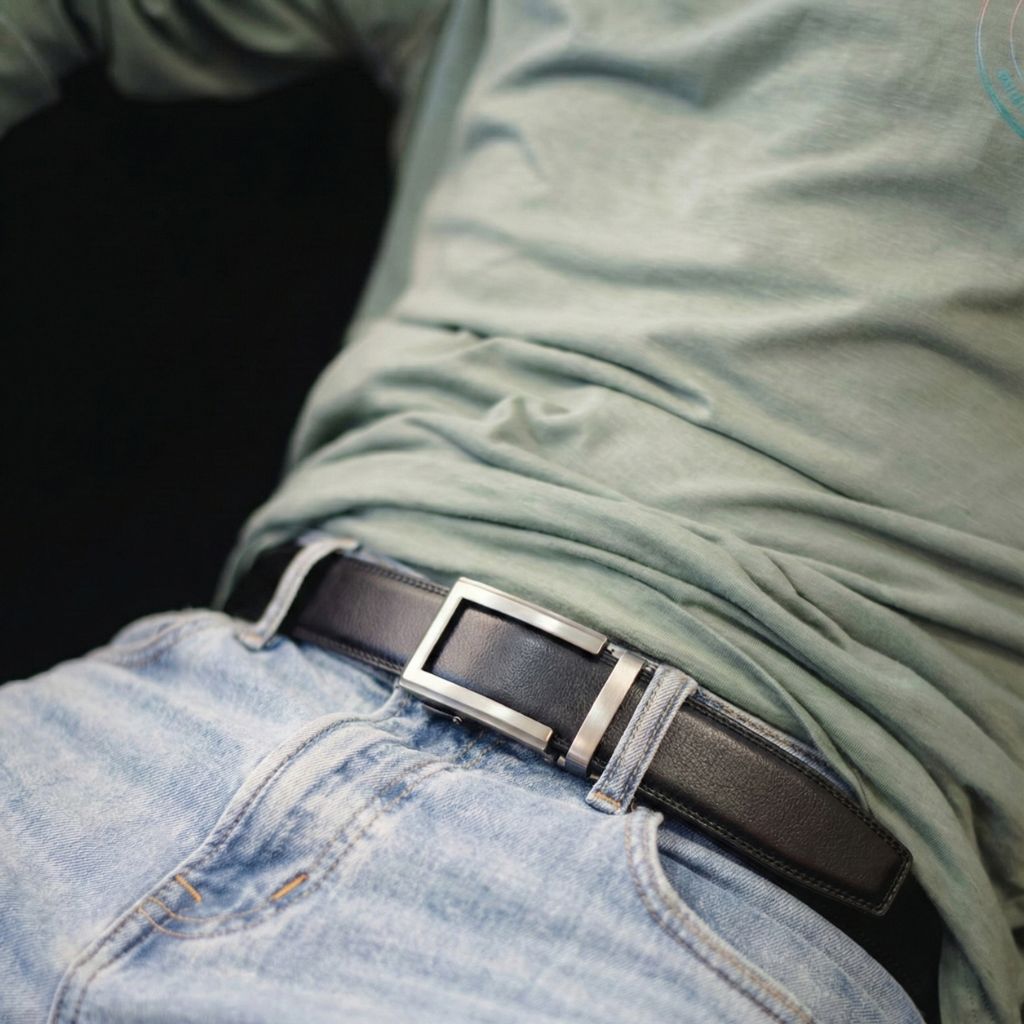 Klassieke zwarte herenriem zonder gaatjes van volnerf leer met strakke gesp